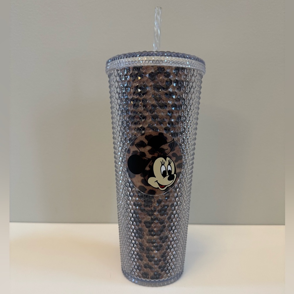 Disney Minnie Mouse Studded Leopard Print Double Wall 24oz Tumbler with Straw